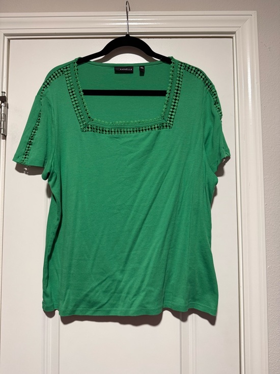 Rafaella Tops - Rafaella Bright Green Square-Neck Short Sleeve Top